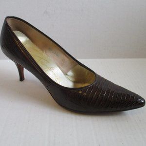 *Vintage Troylings Chestnut Brown Croc Patent Pumps Styled by Seymour Troy